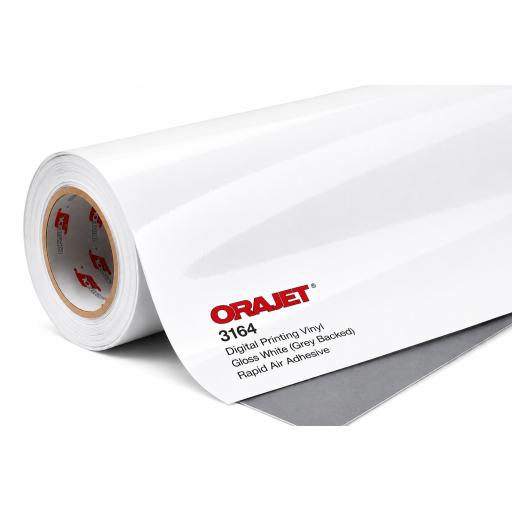 1370mm Wide Orajet 3164 Digital Printing Vinyl - Gloss White (Grey Backed 4yr) - Rapid Air Adhesive - 50 Mtr Roll
